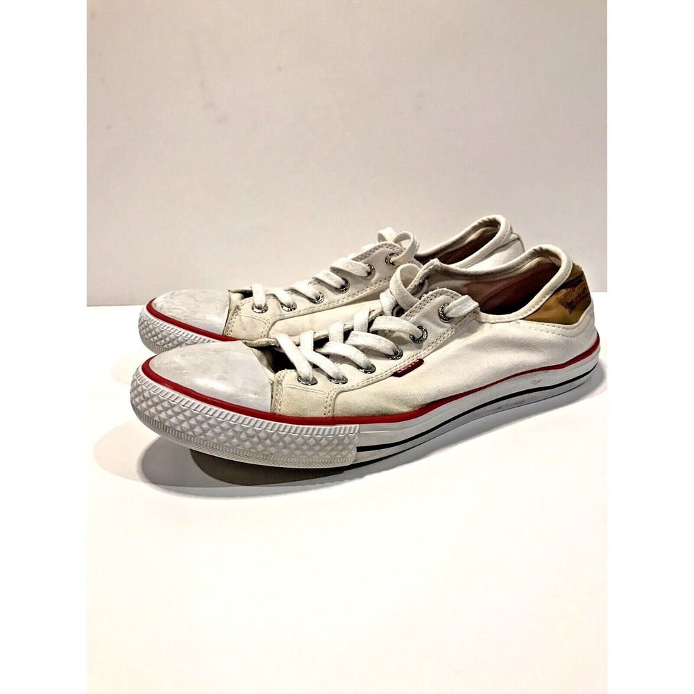 Y2K levi sneakers low top white canvas womens tie size 10 mens size 8.5
